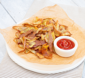 Air Fryer Potato Peel Crisps to minimise food waste with mellow yellow rapeseed oil