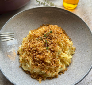 Caramelised Onion Orzotto with crispy breadcrumbs