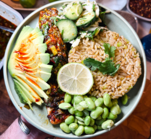 Chilli, Soy & Ginger Honey Salmon with Garlic and Herb Fried rice