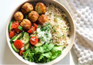 Chicken meatball rice bowls