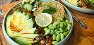 Chilli, Soy & Ginger Honey Salmon with Garlic and Herb Fried rice