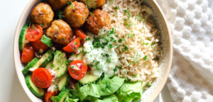Chicken meatball rice bowls
