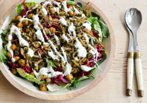Falafel salad with whipped feta